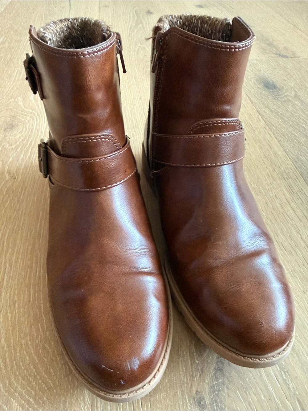 wonder nation Brown Faux-Leather Ankle Boots with Buckle